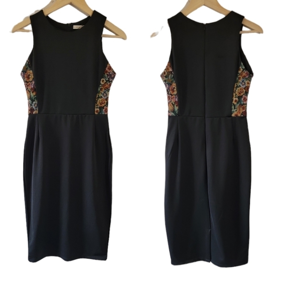 NEW MONACO Bodycon Dress M Black Sleeveless Knee Length Party Bus-Casual Stretch